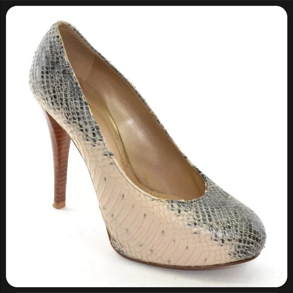 Stuart Weitzman Rowin Snakeskin Buff Whips platform heels